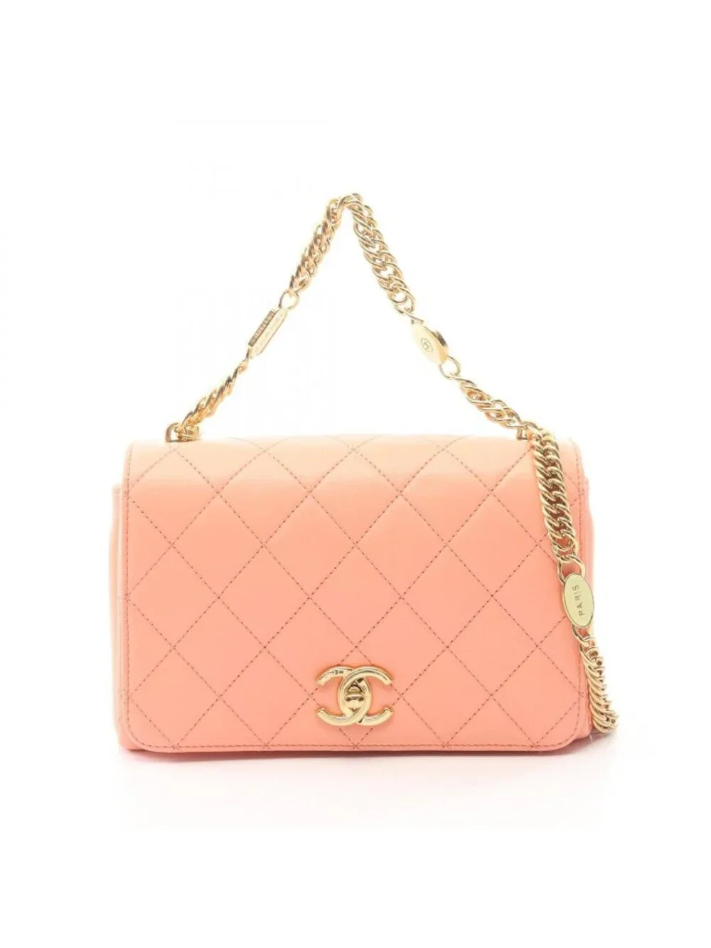 Chanel Shoulder Bag Quilted 2-Way Coral Pink Lambskin Small Flap Chain